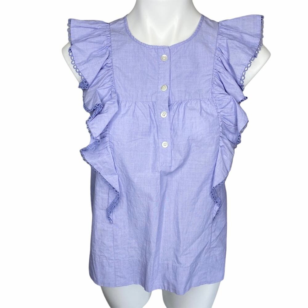 J.Crew Ruffle Front Cotton Shirt Women’s 4 Periwinkle Blue Sleeveless Top